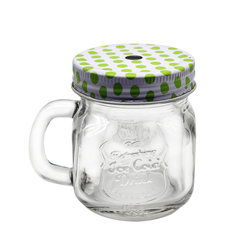 80z 250ml custom juice drink mason jar waolesale with handle with colored screw lid
