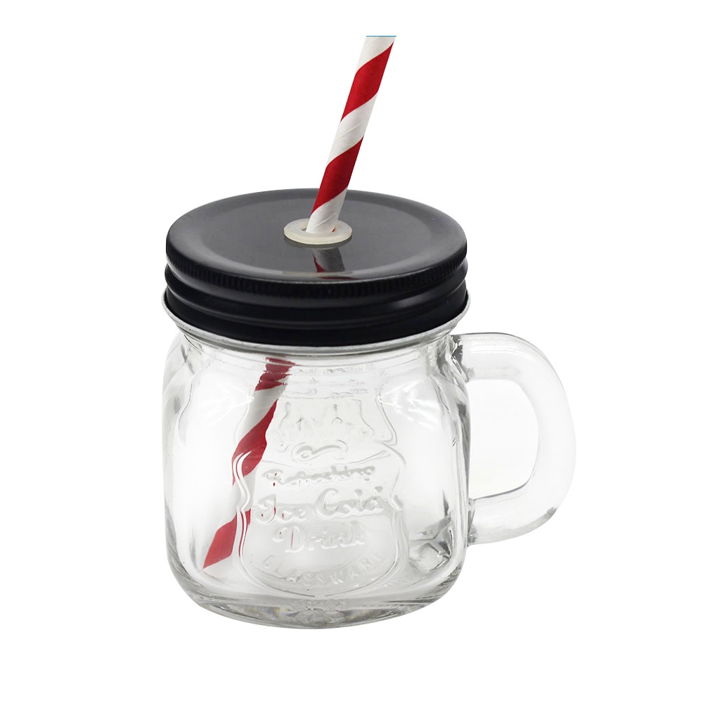 80z 250ml custom juice drink mason jar waolesale with handle with colored screw lid