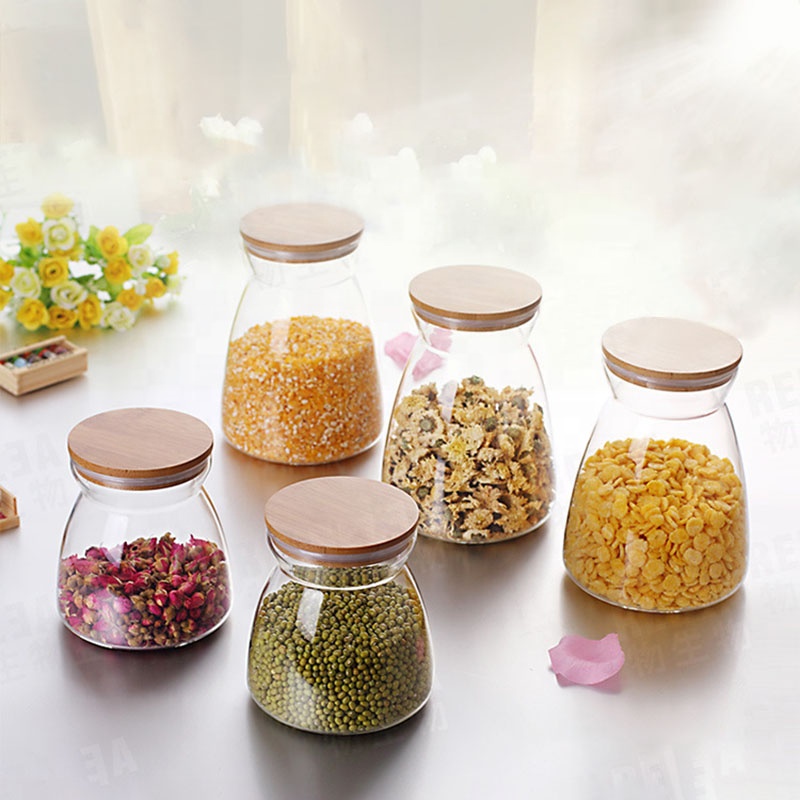 High Borosilicate Glass Food Storage Jar With Wooden Lids High Quality Borosilicate Glass