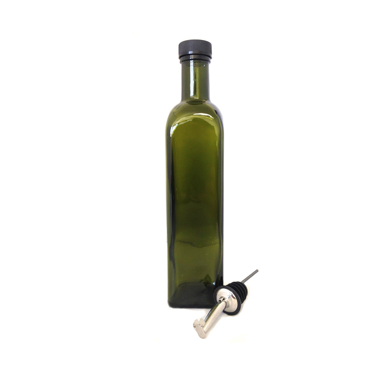 Commercial Use 250ml Square Shape Dark Green Olive Oil Glass Bottle