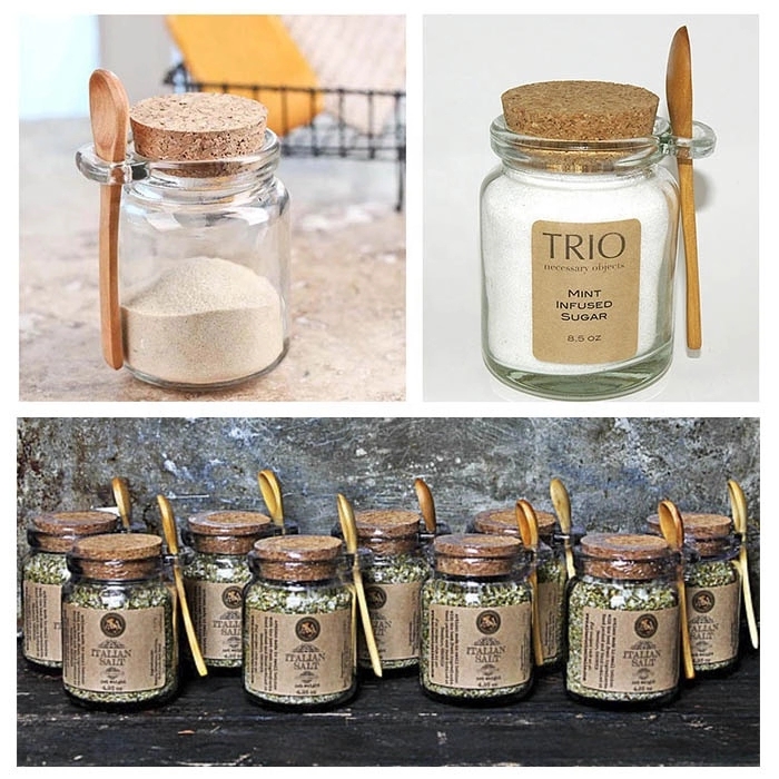 8.5oz 250ml Glass Spice Jar with Cork Lid and Wooden Spoon 