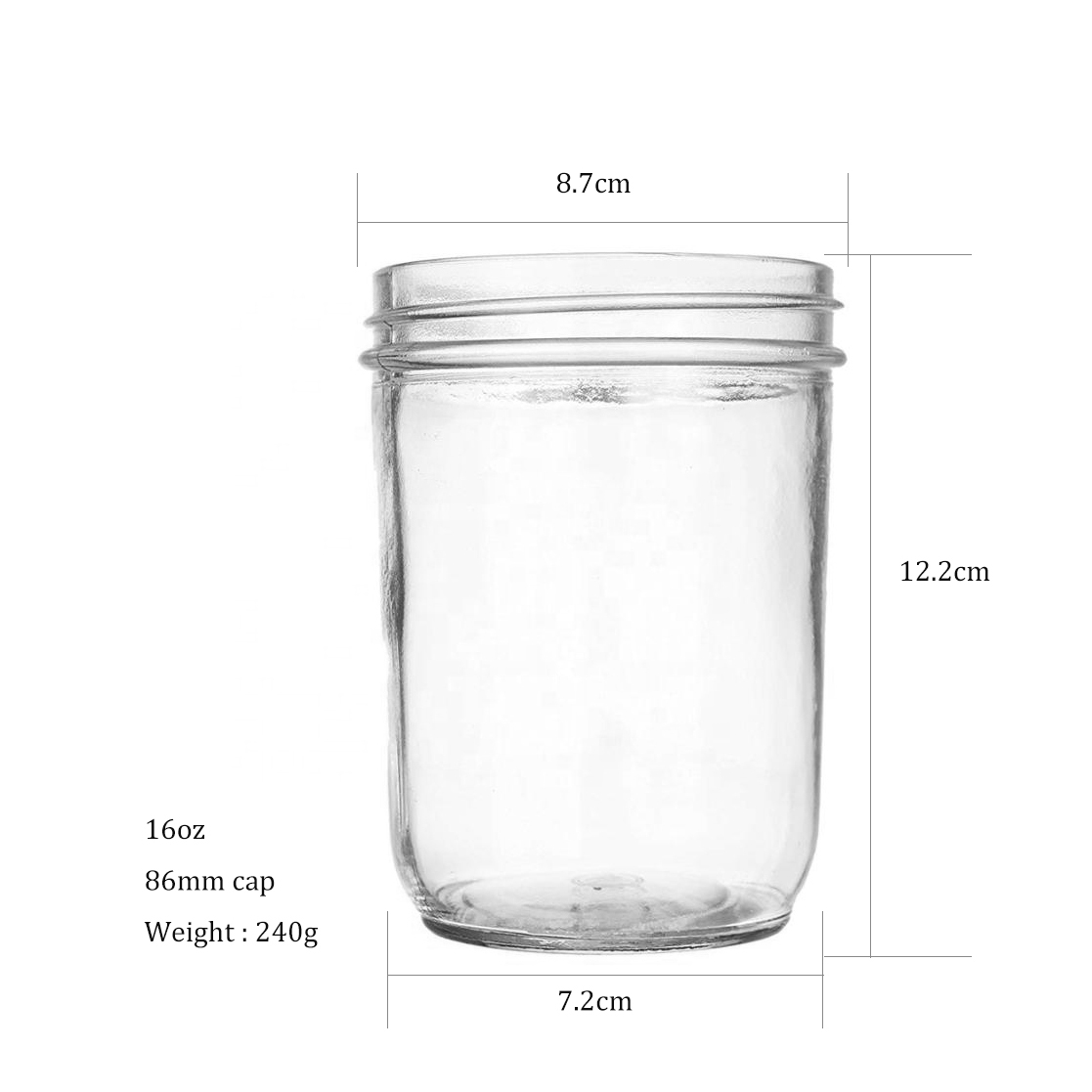 16oz 500ml Glass Mason Jar for Honey Ice Cream Cookie with Wide Mouth Metal Lid 