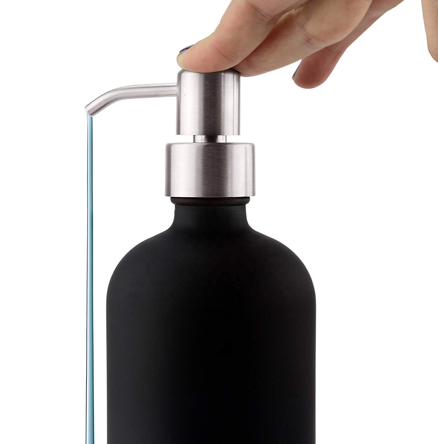 Large 500ml Matte Black Boston Round Glass Bottle with Soap Dispenser