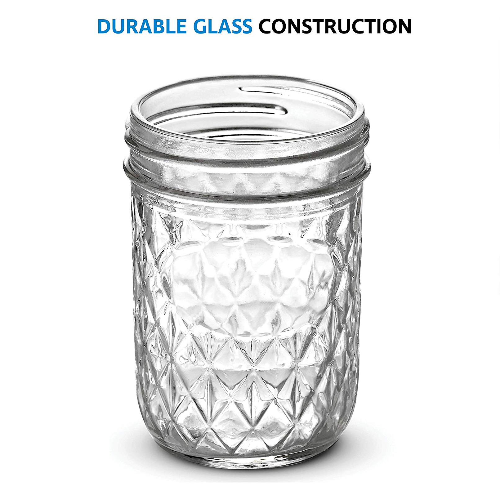 Wholesale 8oz 250ml Glass Mason Jar Wide Mouth Cake Jar Metal Lid with Diamond Emboss Logo 