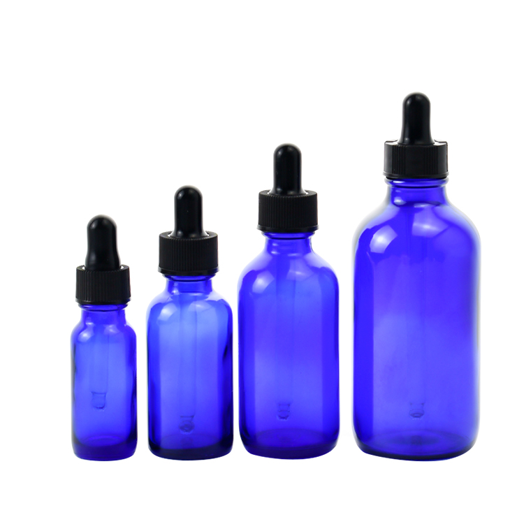 Boston round blue liquid medicine glass dropper bottle, High Quality