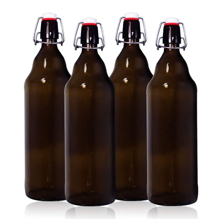 Wholesale 1Liter 1000ml swing top cheap empty amber glass beer bottle 
