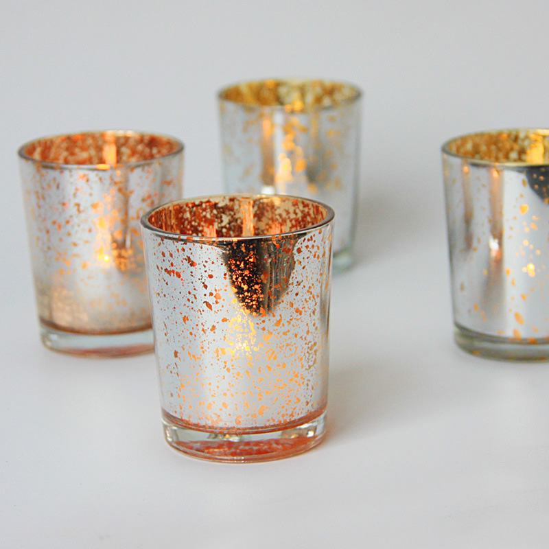 Modern colorful empty glass candle holder plated star glass candle cup ...