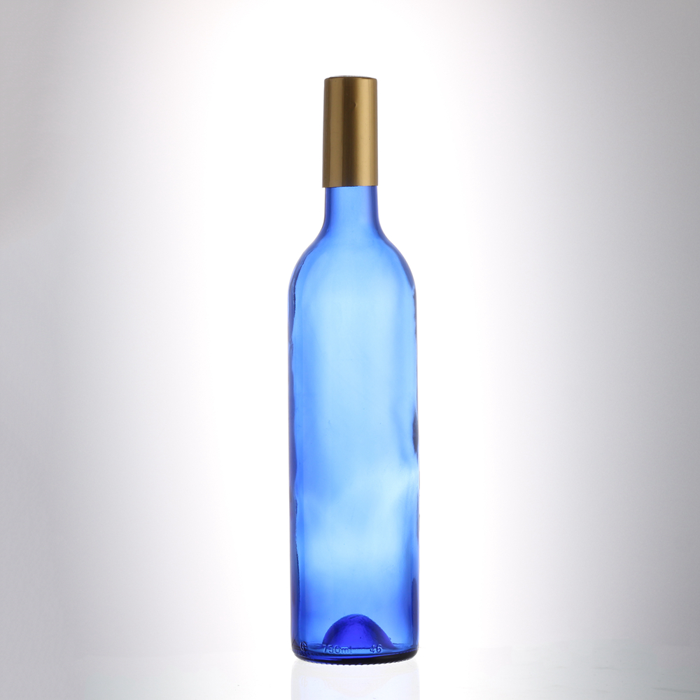 wholesale 750ml empty glass red wine bottle blue color bottles with