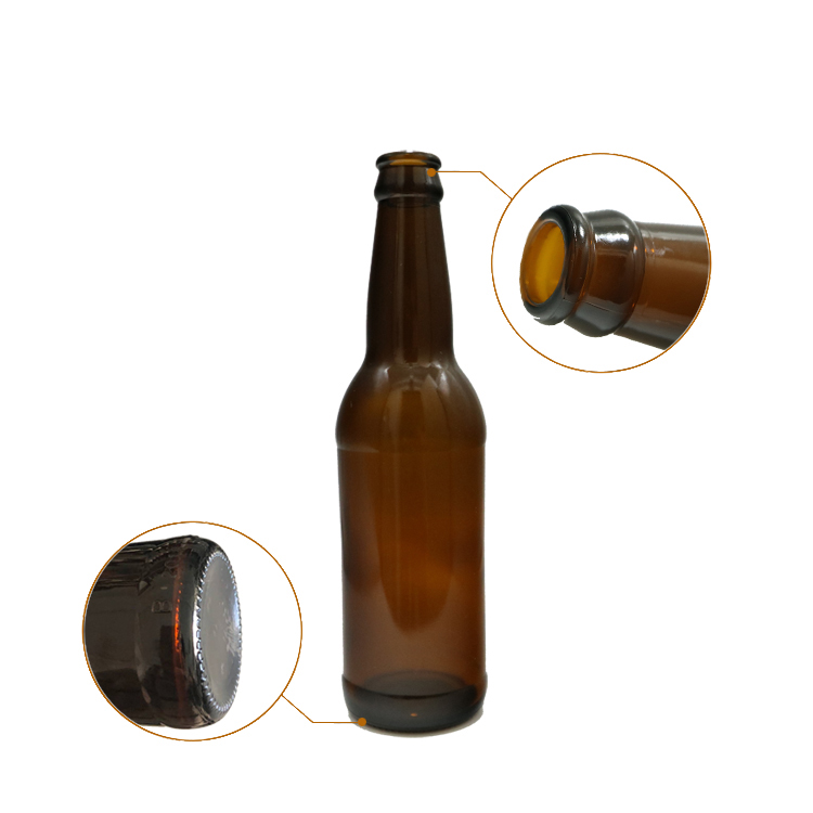 Empty 330ml dark green/amber beverage glass drinking beer bottle 