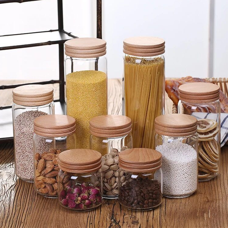 Wholesale Heat Resistant High Borosilicate Glass Storage Jar 800ml With Wooden Lid For Kitchen