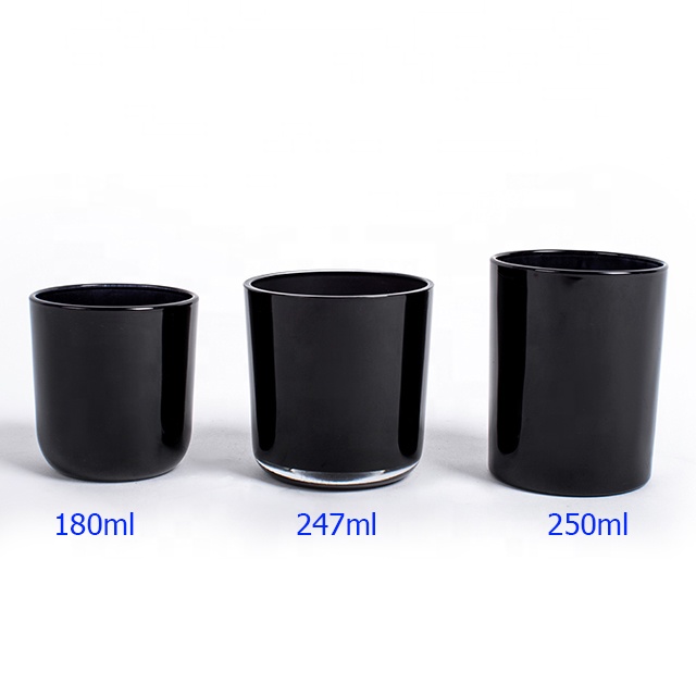 Wholesale empty 180ml 250ml black glass candle jars, High Quality shiny