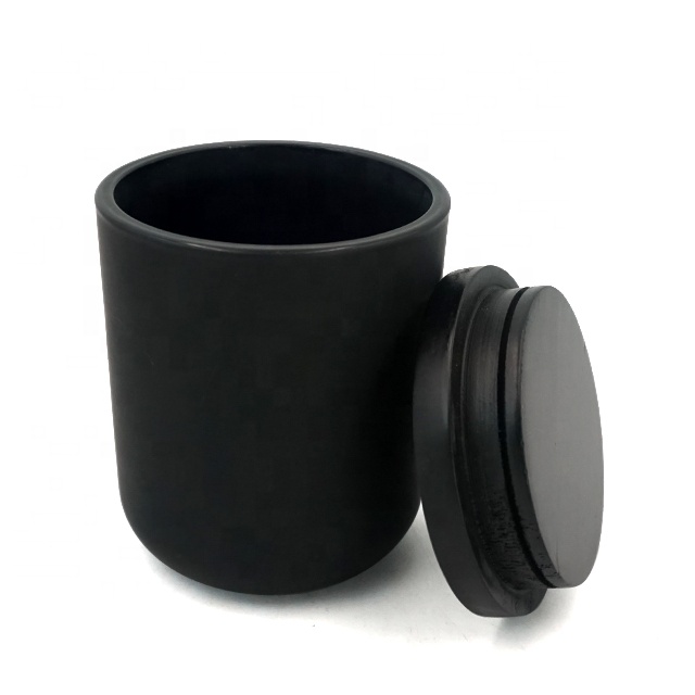 wholesale matte black 13oz glass candle jar candle holder and black wood lid, High Quality