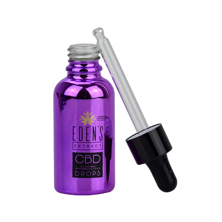 cosmetic packaging electro plating purple colour glass dropper bottle