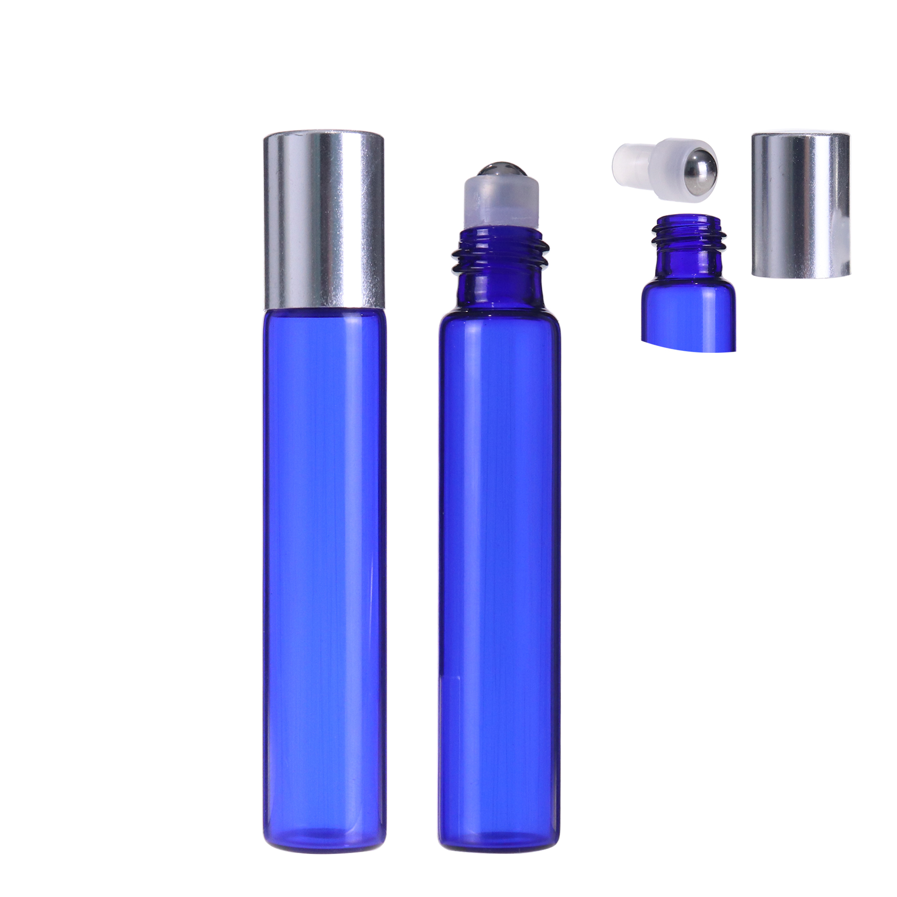 round cosmetic roller bottles 10ml empty blue roll on bottle with ball for essential oil