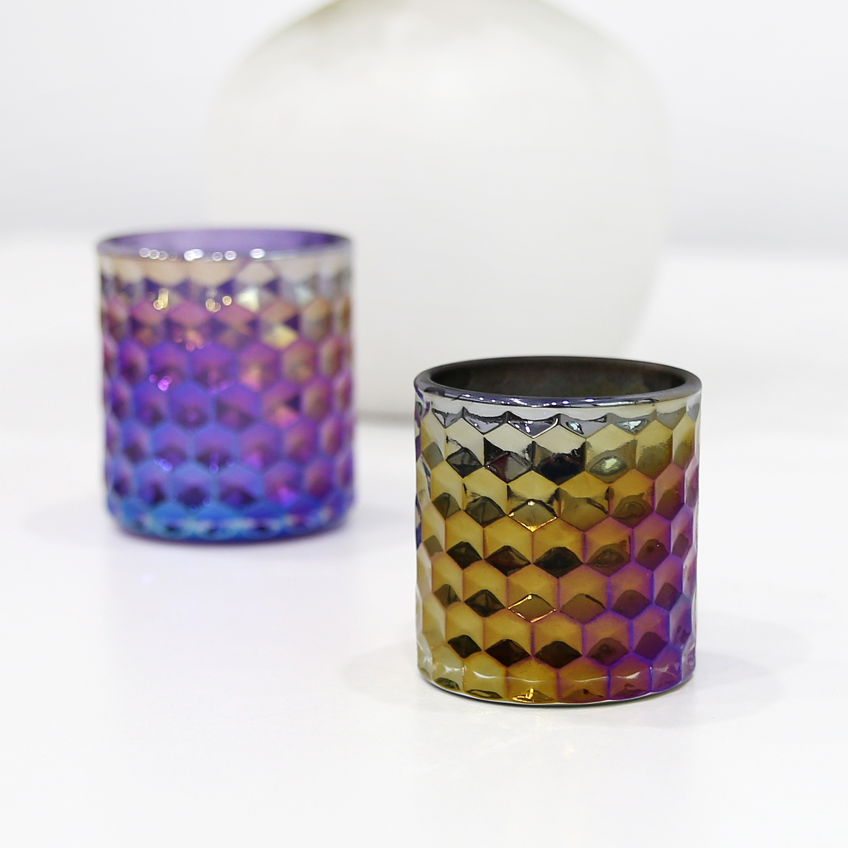 Wholesale Iridescent Honeycomb Candle Glass Candle Jar Set, High ...