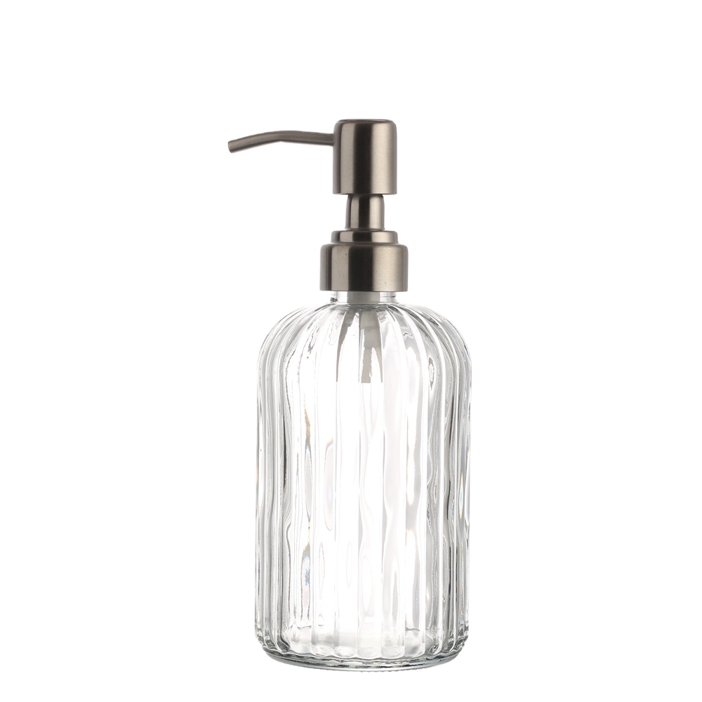 Factory Price 500 Ml Round Shape Boston Emboss Clear Glass Bottle With Sprayer 