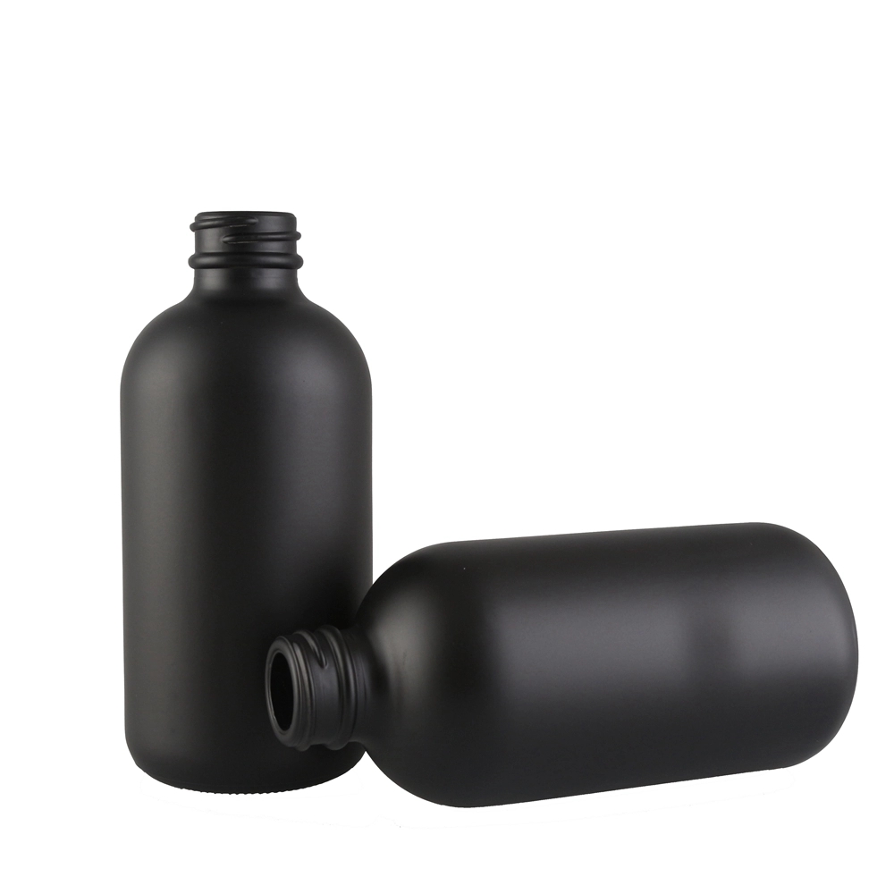 China Round Shape 250 ml Spray Matte Black Boston Glass Bottle with Screw 