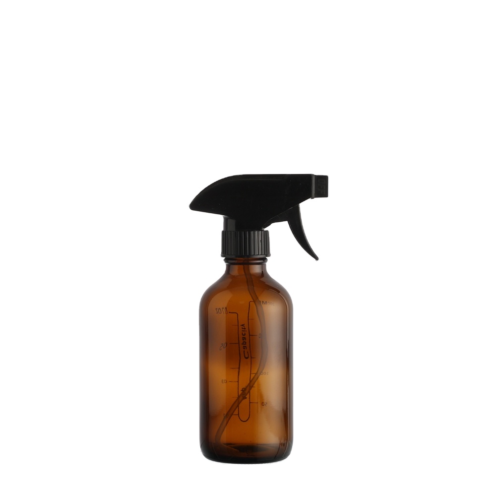 Stock design top quality 250 ml Spray brown Boston Glass Bottle with Trigger Sprayer 