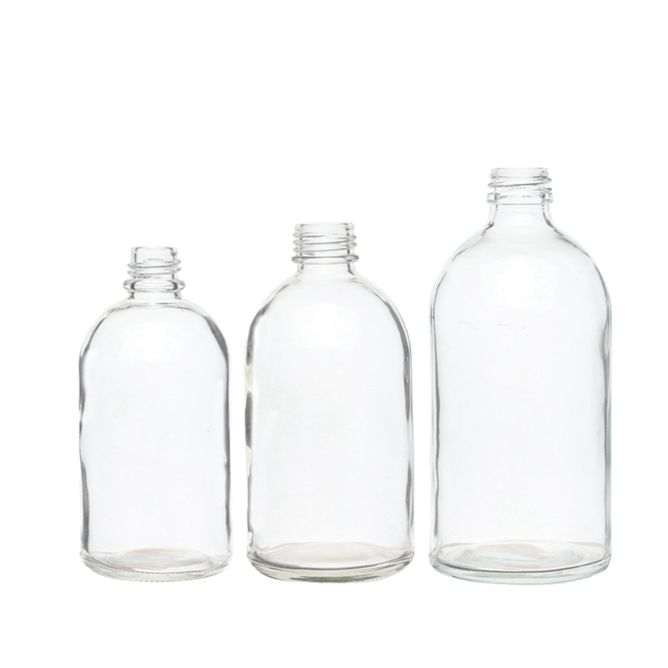 Wholesale 250ml 350ml 500ml boston clear round fruit juice soda beverage glass juice bottle 