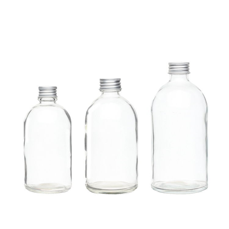 250ml 350ml 500ml Cylindrical clear round boston bottle glass liquor cold coffee juice milk 