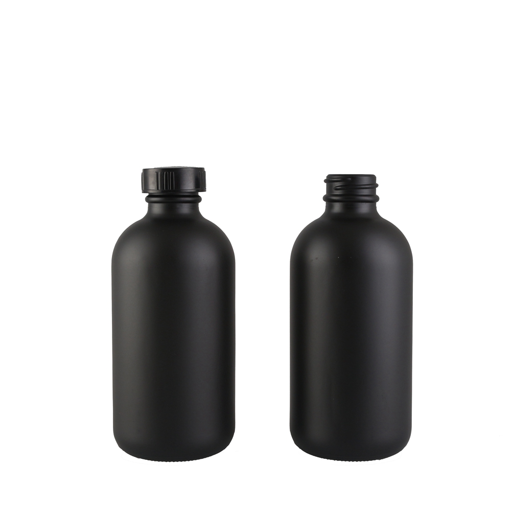 China Round Shape 250 ml Spray Matte Black Boston Glass Bottle with Screw 
