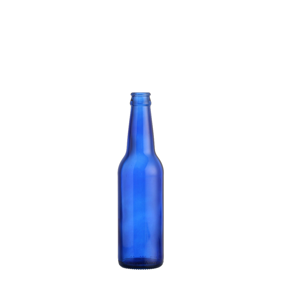 Wholesale stock customized empty cobalt blue color 250ml 330ml 12oz glass beer bottles with lids 
