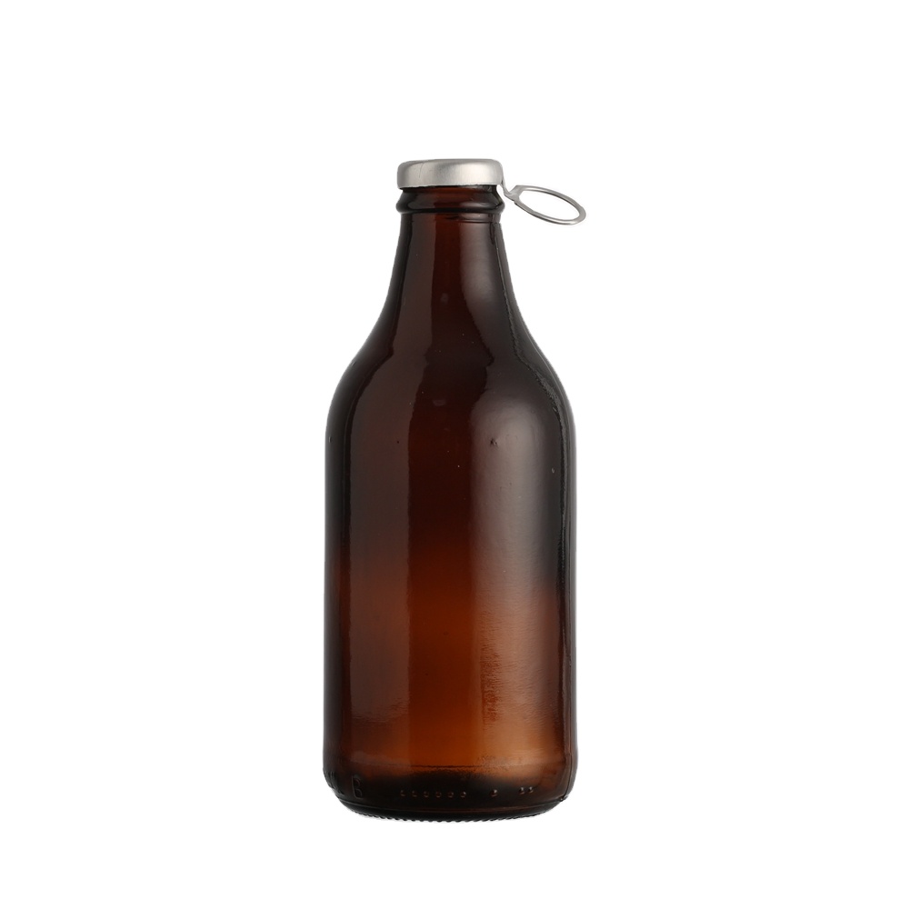Empty mini custom printed 300 ml dark amber twist off reusable beer bottles with crown 