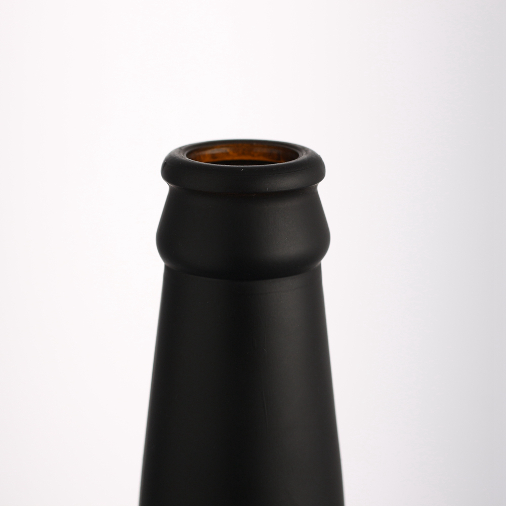 Wholesale custom 330ml hottest bright black empty beer glass bottle with crown lid 