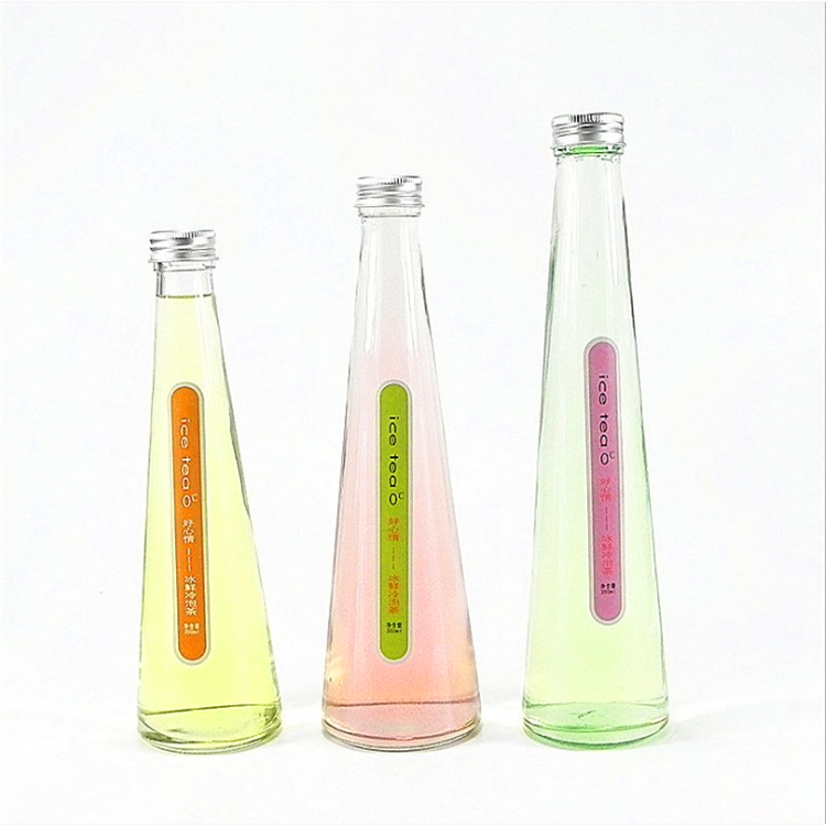 250ml 300ml 330ml Taper Shaped Glass Beauty Juice Bottle With Aluminium ...