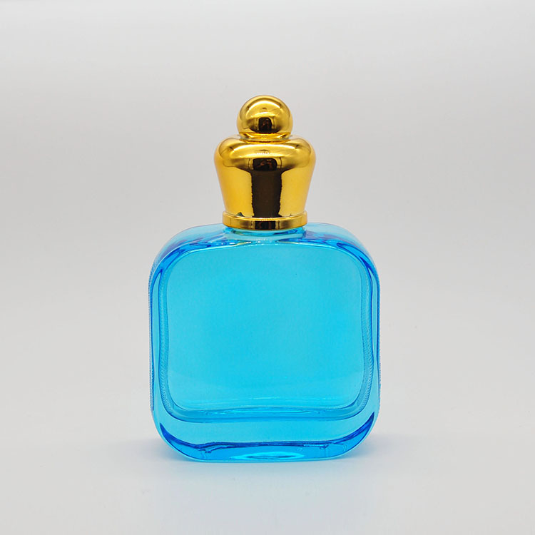 100ml Empty High Quality Oem Customized Design Blue Glass Perfume Bottle With Gold Cap High