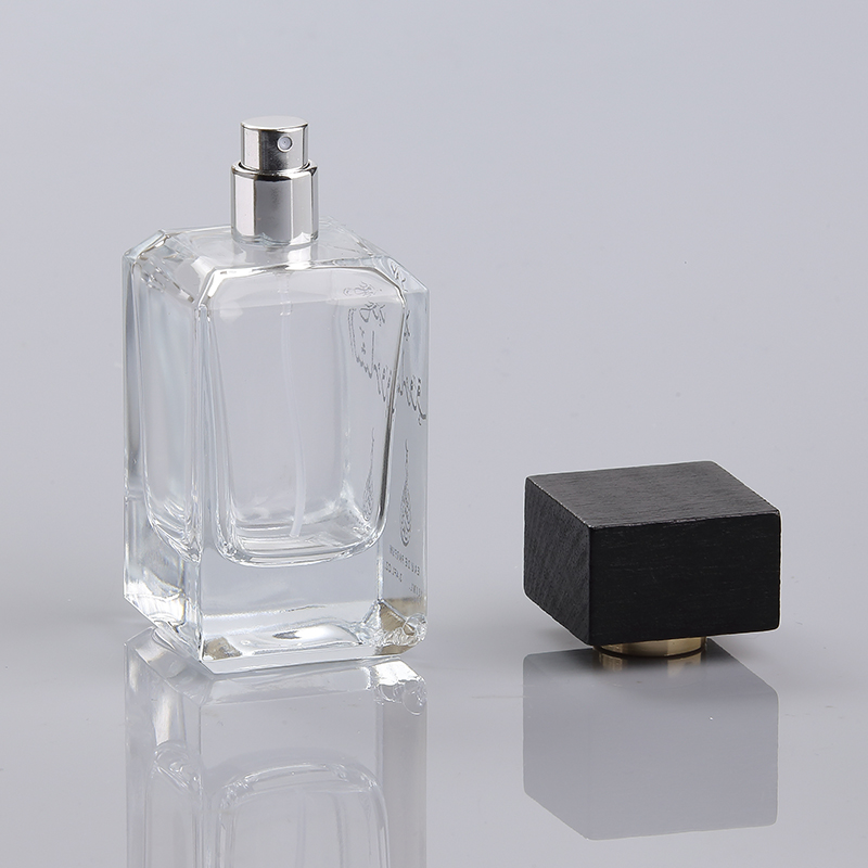 wholesale empty square transparent glass perfume bottle with wooden cap ...
