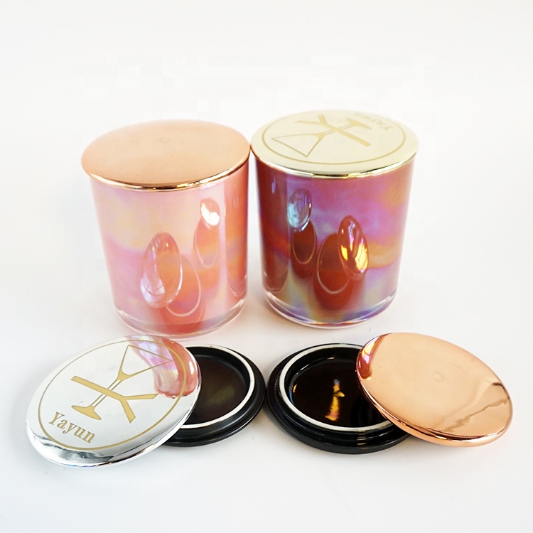 12oz Pink Shiny Candle Container Glass Popular Holographic Glass Jars With Lids High Quality