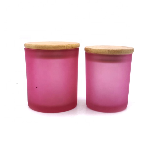 New arrival pink color frosted glass empty candle jar candle container