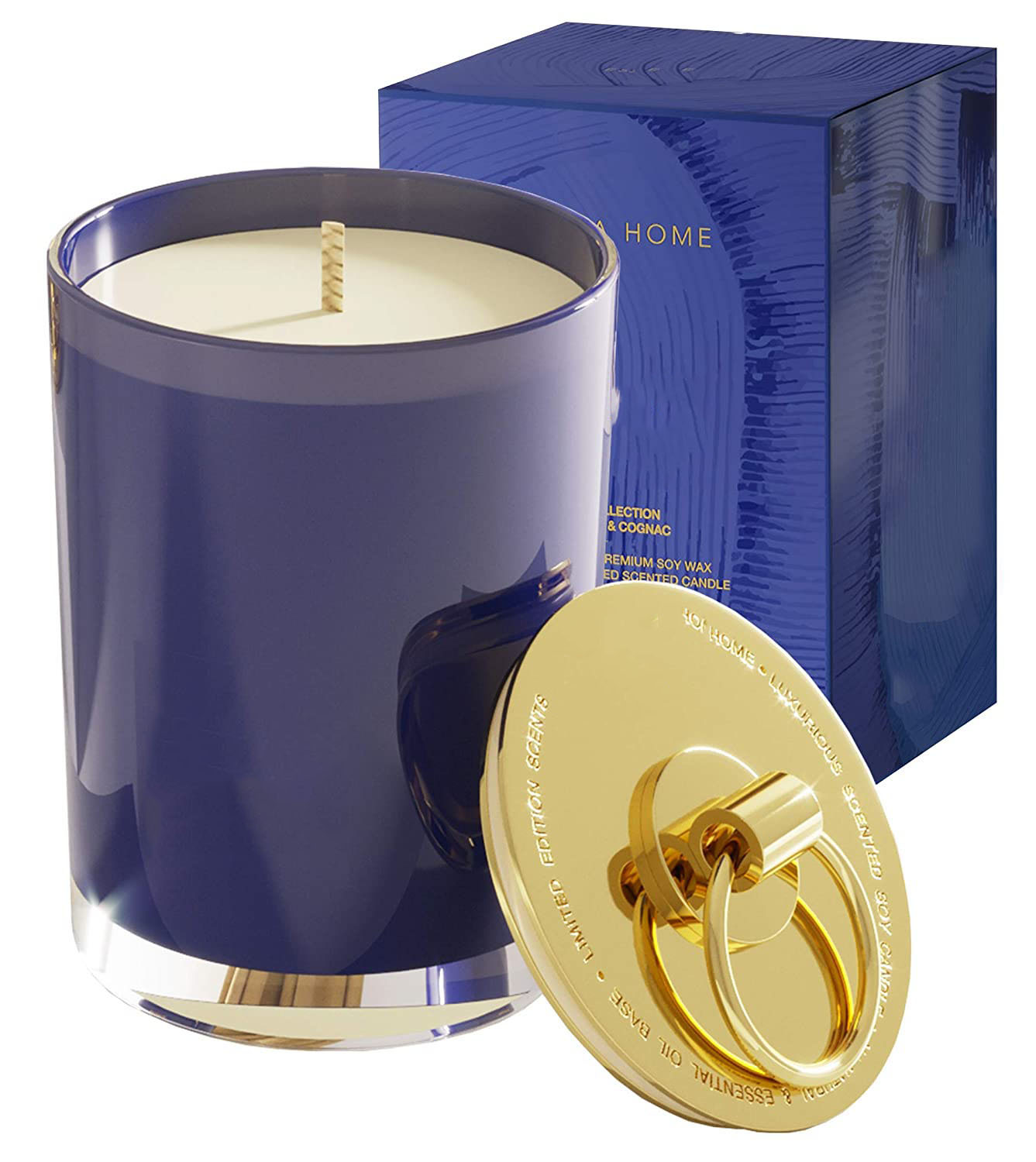 Blue luxury glass candle jar round big glass candle holder with lid