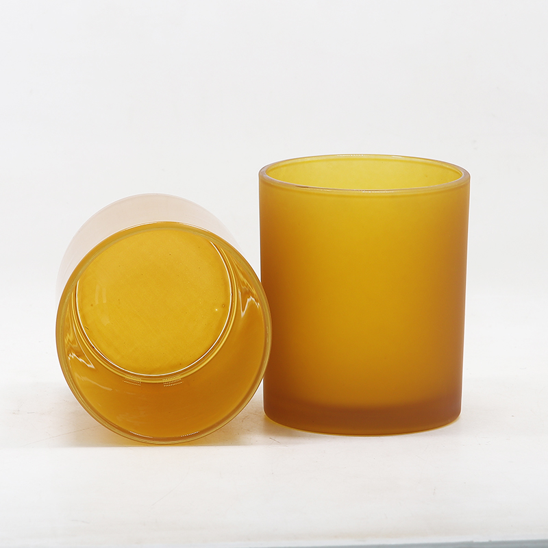 Wholesale Empty Shining And Matte Amber Glass Candle Holder Jar With Wooden Lid Metal Lid High