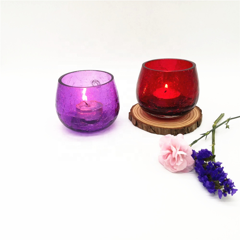 Luxury Handmade Cracked Glass Candle Jar Tealight Holders High Quality Glass Candle Jar Glass