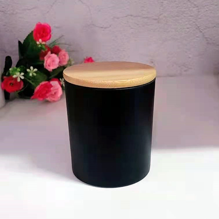 8oz 10oz 16oz Matte Black Frosted Amber Glass Candle Jars With Wooden Lid Empty Other Candle 3614