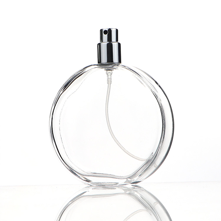 Clear 100ml Oblate Round Perfume Bottle Glass Atomiser Bottles With Crimp Spray Pumphigh 9104