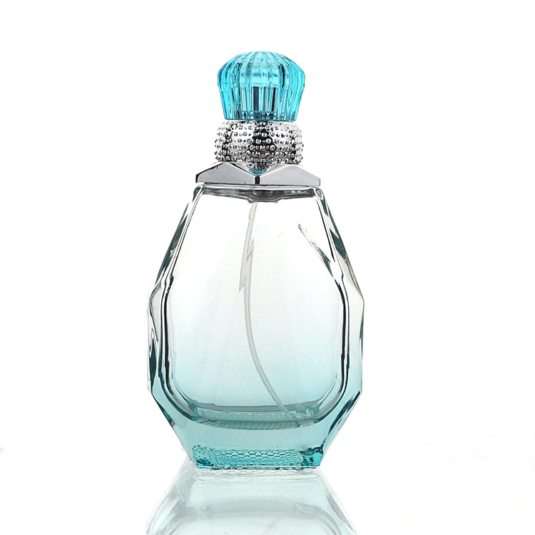 Custom 85 ML Octagon Gradient Light Blue Glass Perfume Display Bottles ...