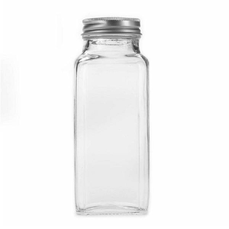 Glass Spice Jars Bottles 4oz Empty Square Spice Containers with Shaker Lids and Airtight Metal