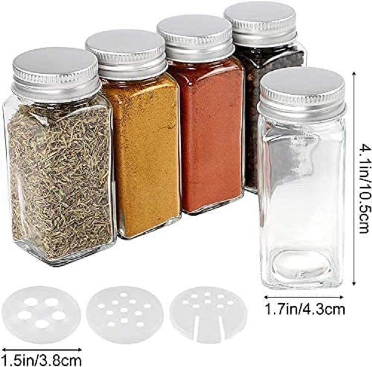 30pcs 4oz Glass Spice Jars with Labels, Empty Square Spice Bottles Seasoning Container with Shaker Lids, Funnel,Brush, Small Glass Bottles Spice Containers Organizer for Cabinet，Spices Storage