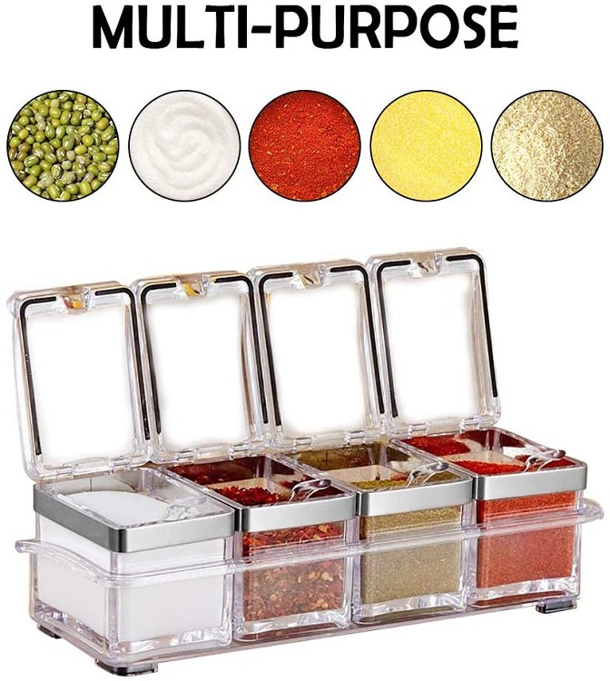 Kitchen Spice Pots 4 Piece Clear Seasoning Box - Premium Quality Seasoning Storage Container