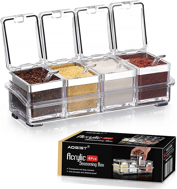 Kitchen Spice Pots 4 Piece Clear Seasoning Box - Premium Quality Seasoning Storage Container