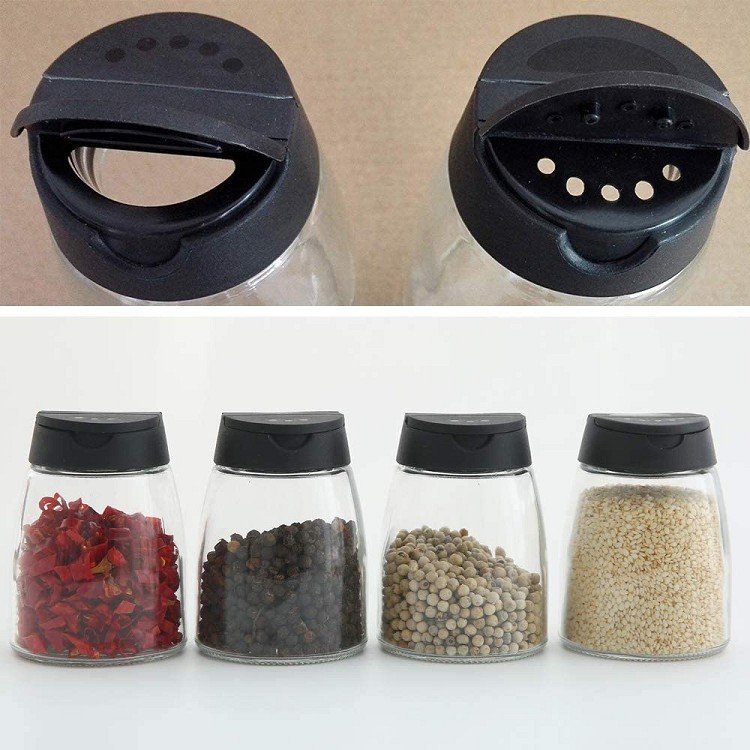 Glass Spice Jars, Double Lids Seasoning Shakers Glass Bottles Spice Shakers Sifter Barbecue Salt & Pepper Shaker Container