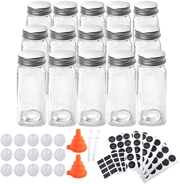 4 Oz Square Glass Spice Jars With Shaker Lids And Airtight Metal Caps 5954