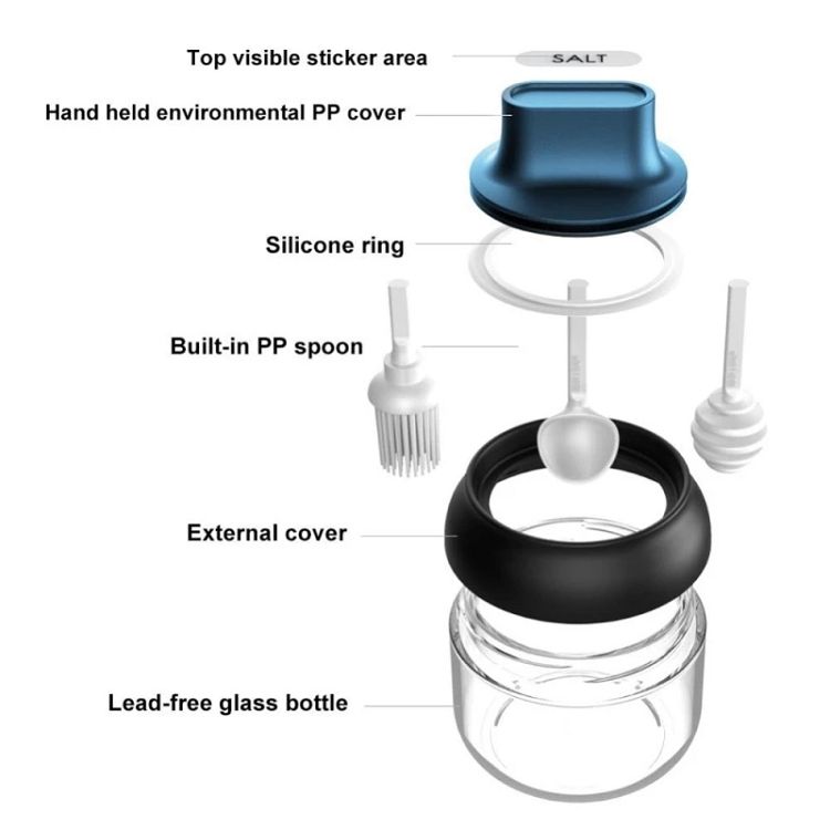 Glass Spice Box Spoon Lid Integrated Spice Jar Combination Seasoning Jar  Kitchen Supplies Salt Shaker Oil