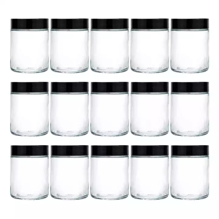 Portable Empty Storage Clear Round Glass Jars With Metal And Plastic Lids