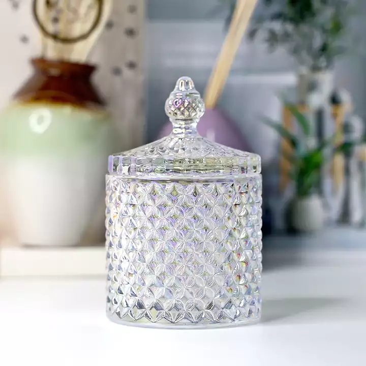 Wholesale Clear Luxury Crystal Geo Candle jar Cut Diamond Glass Candle ...