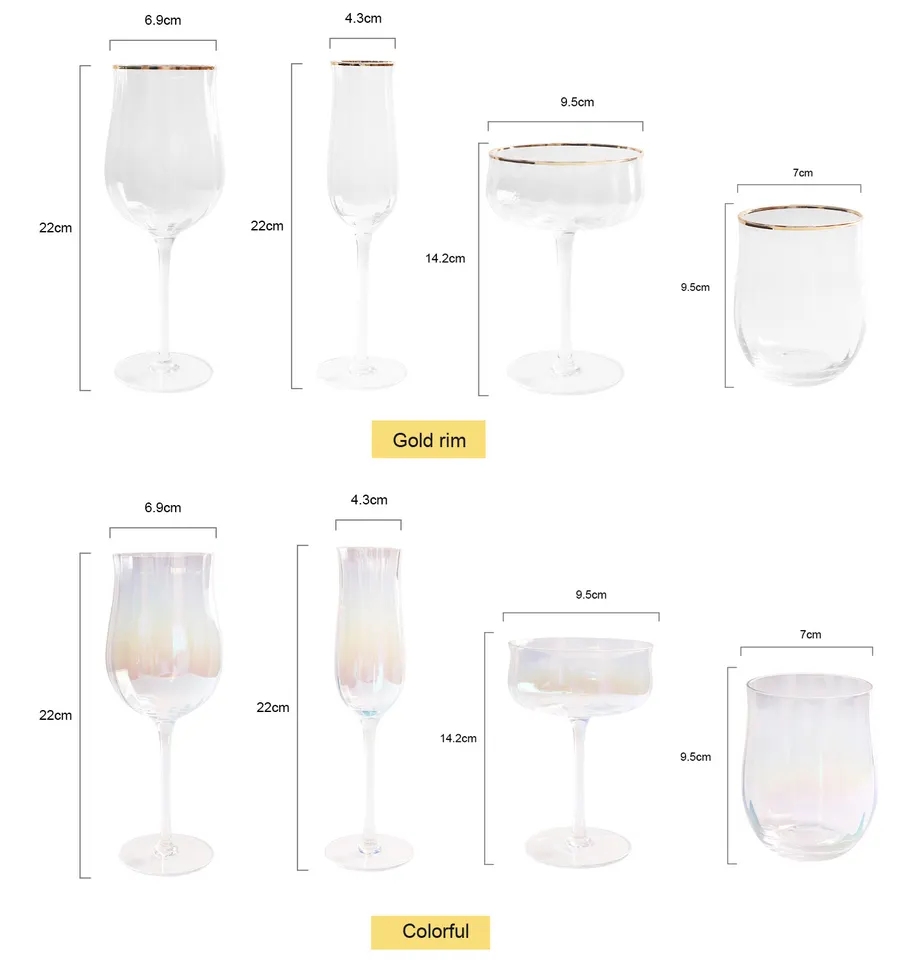 New Style Luxury Vertical Stripes Tasting Drinking Gold Rim Wine Glass Set