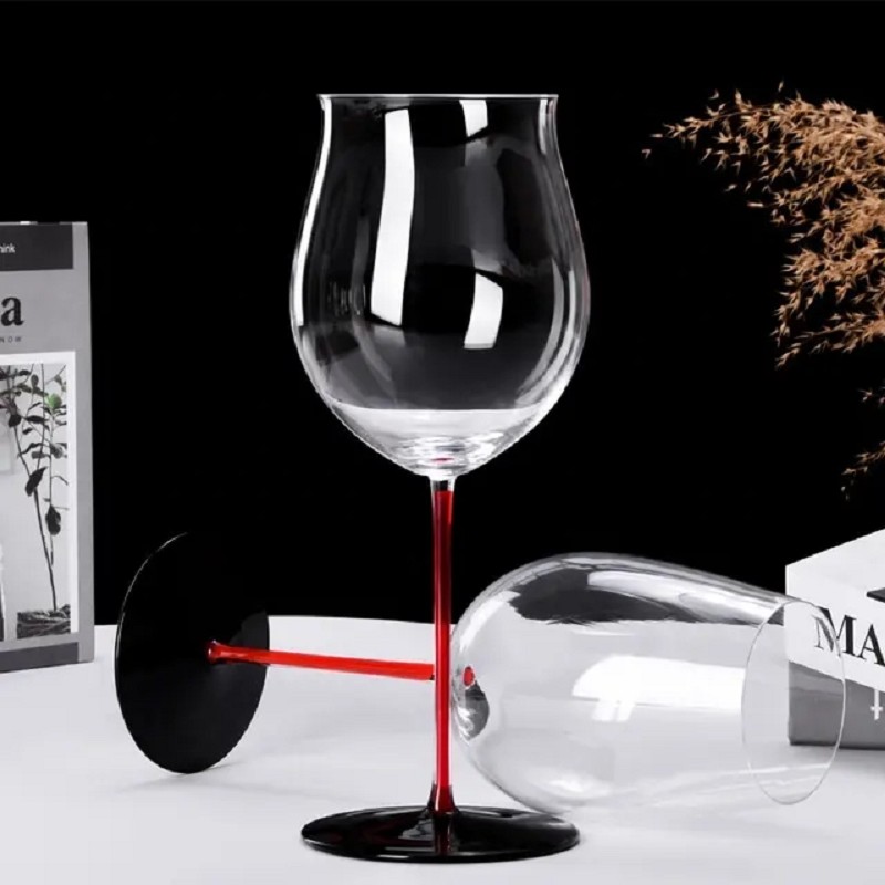 Customized Hand Blown High Quality Red Wine Glass Luxury Red Stem Black ...